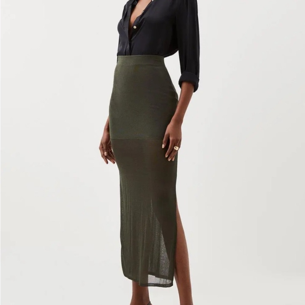 Karen Millen Olive Green Sheer Pencil Skirt